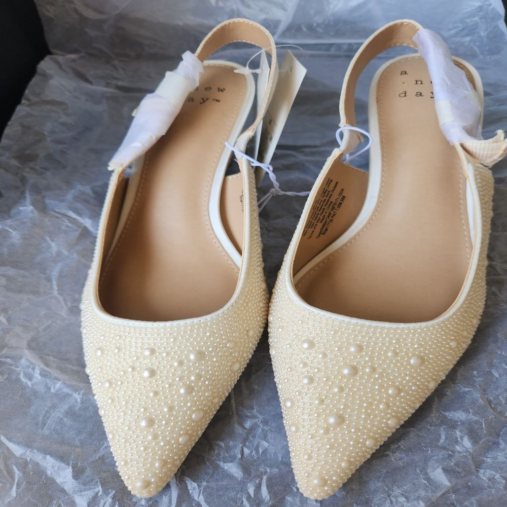 A New Day Ivory Pearl Embellished Slingback Milan Heels